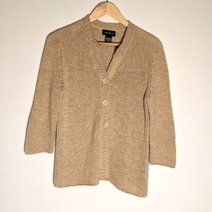 Eddie Bauer Linen Blend 3/4 Sleeve Button Cardigan, M